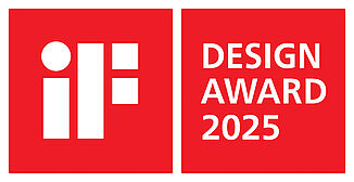 Logo officiel du iF DESIGN AWARD 2025 en rouge et blanc. L’un des prix de design les plus renommés au monde.